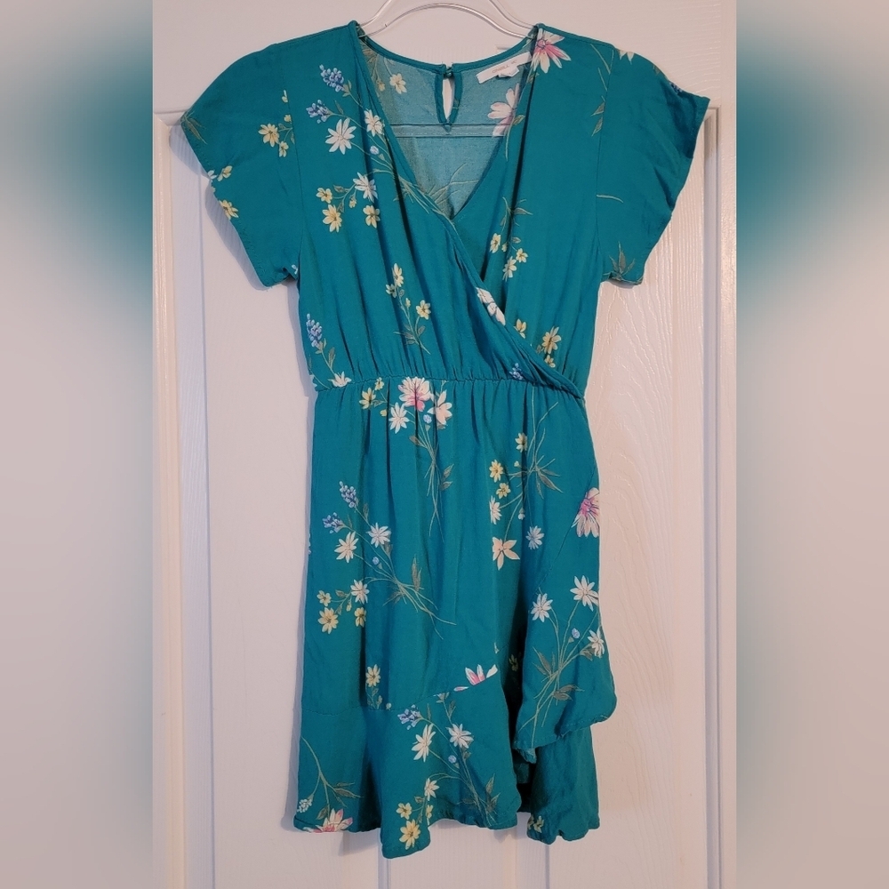 O'Neill Teal Floral Wrap Mini Dress